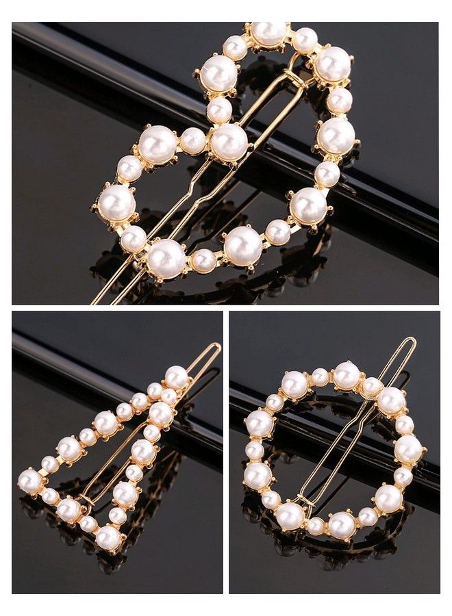 HOMEMATES 3 Pcs Pearl Hair Clips For Women Rhinestone Crystal Letter Hair Pins For Girls Women Golden Crystal Hair Pin Hair Clip Fancy Jewellery Lock Pin Hair Accessories (Random) - Image 3