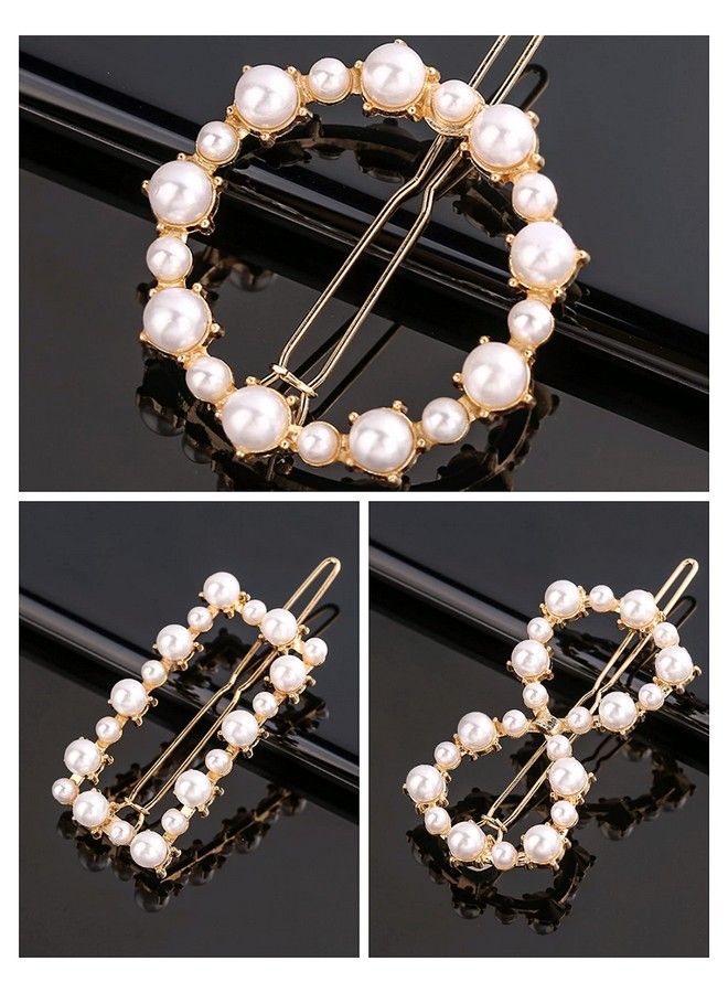 HOMEMATES 3 Pcs Pearl Hair Clips For Women Rhinestone Crystal Letter Hair Pins For Girls Women Golden Crystal Hair Pin Hair Clip Fancy Jewellery Lock Pin Hair Accessories (Random) - Image 2