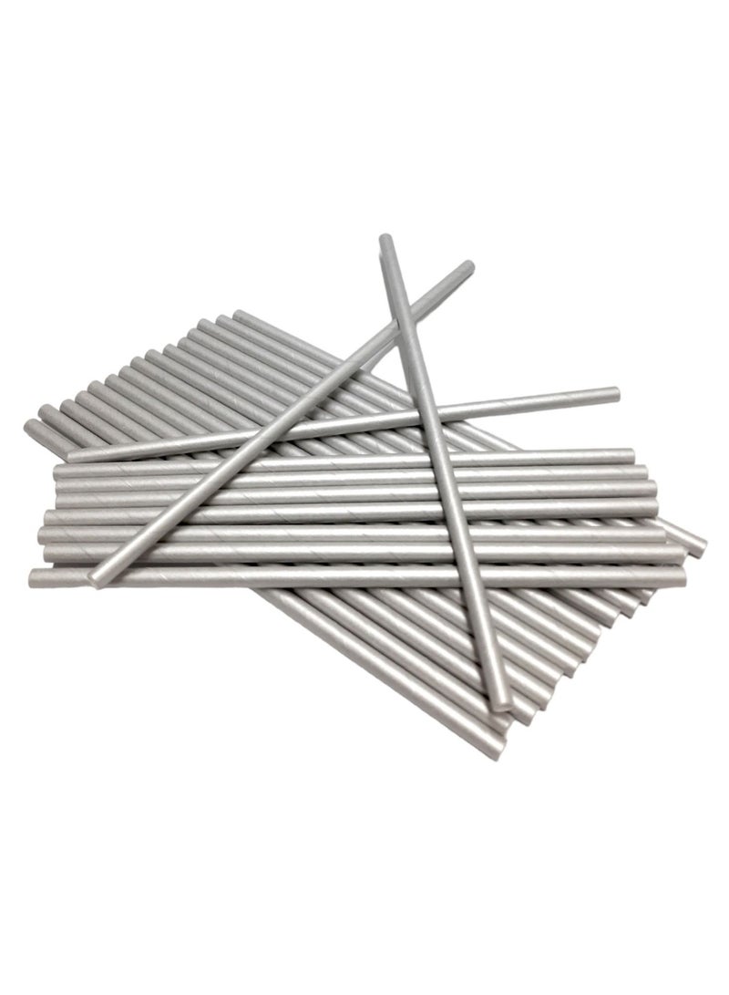 Party Time 25 Pieces Disposable Drinking Paper Straws 6mm Silver Color Party Tableware Supply - Image 1