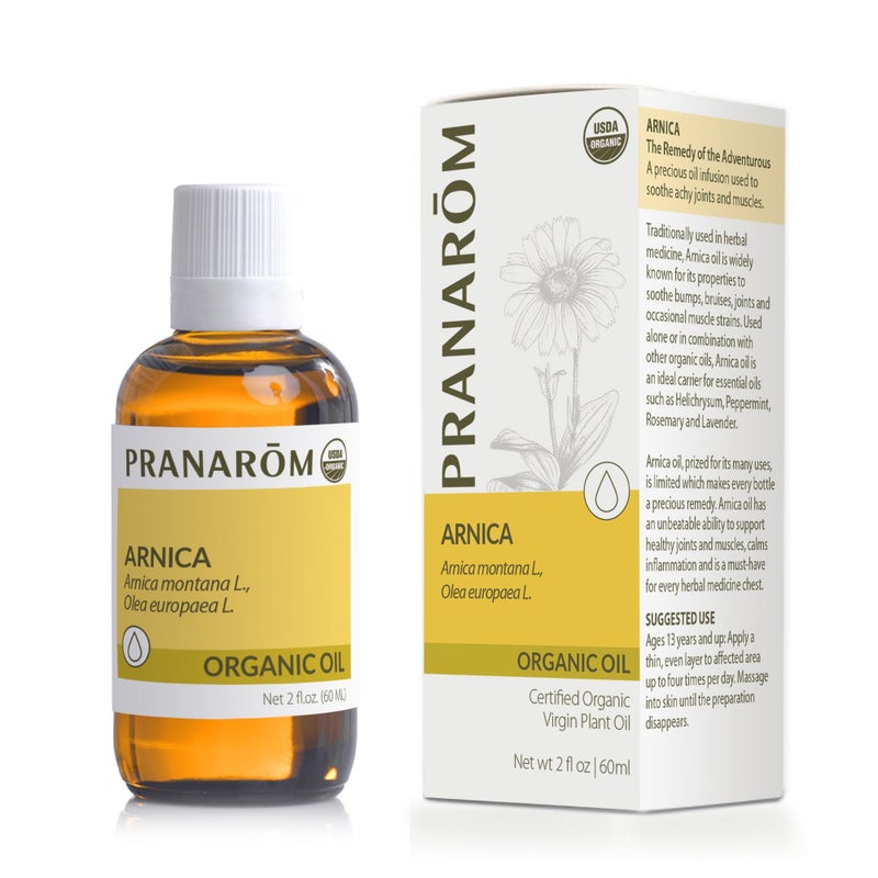 براناروم Pranarom - USDA Certified Organic French Arnica Virgin Plant Oil - 2 fl oz Glass Bottle - Massage Oil for Body, Relaxing, Soothing for Joints u0026 Muscles - Image 1