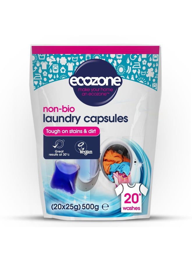 ecozone Non Bio Laundry Capsules, Highly Concentrated Washing Detergent Pods, Effective Cleaning for Clothing & Fabrics, Gentle Natural Eco Friendly Vegan Formula (20 Tabs) - Image 1