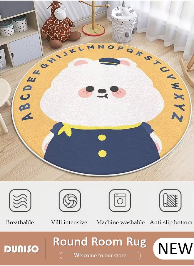 DUNISO Cartoon Round Kids Rug, Animals Non Slip Super Soft Plush Area Rug for Kids Room Playroom Nursery Bedroom, Educational Washable Circular Floor Mat for Home Room Decorative  - Image 1