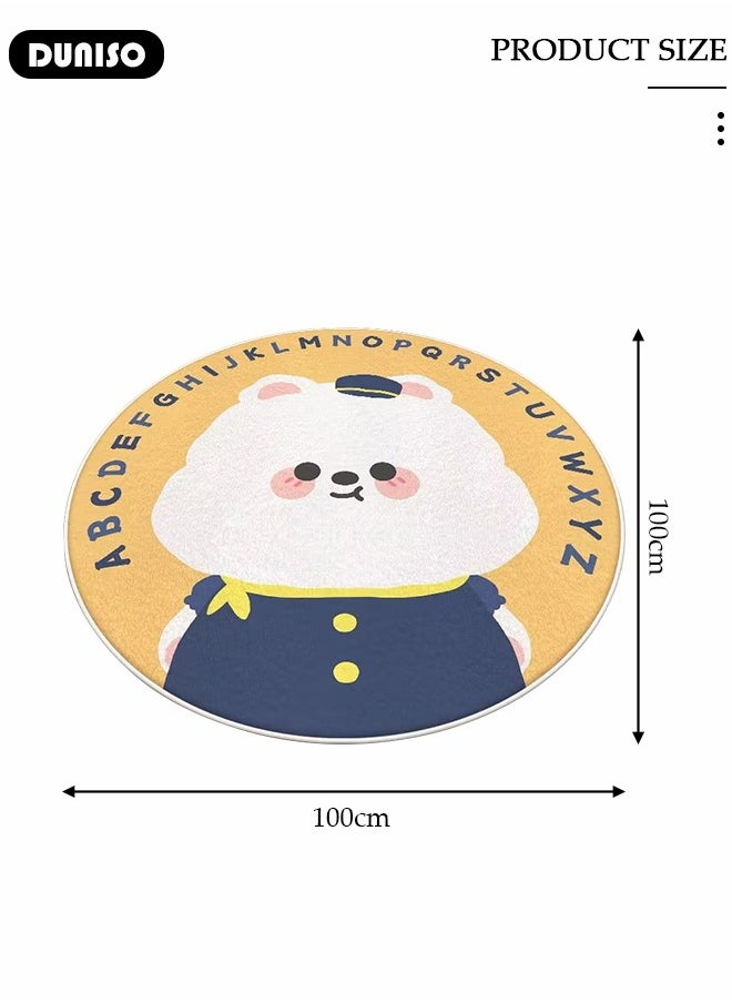 DUNISO Cartoon Round Kids Rug, Animals Non Slip Super Soft Plush Area Rug for Kids Room Playroom Nursery Bedroom, Educational Washable Circular Floor Mat for Home Room Decorative  - Image 4