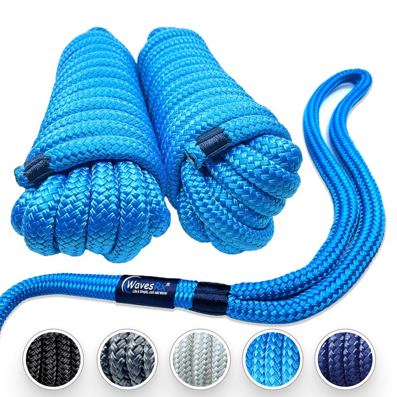 WAVESRX 5/8” x 25’ (2PK) Premium Dock Lines for Docking PWC, Sailboats & Pontoon - Double Braided Nylon Boat Ropes for Docking with Loop Marine Rope - UV & Saltwater Resistant Boat Dock Line - Image 1