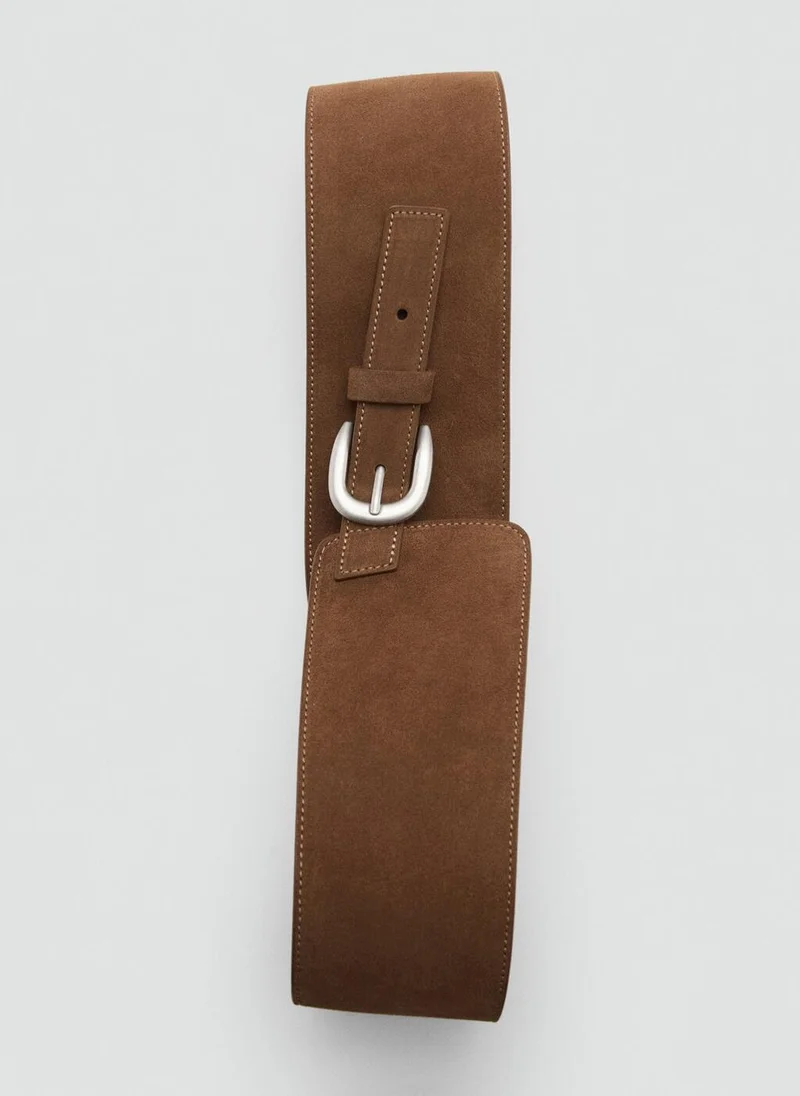 Mango 30-MARRON Wide Split Leather Belt for Women | Best Price UAE