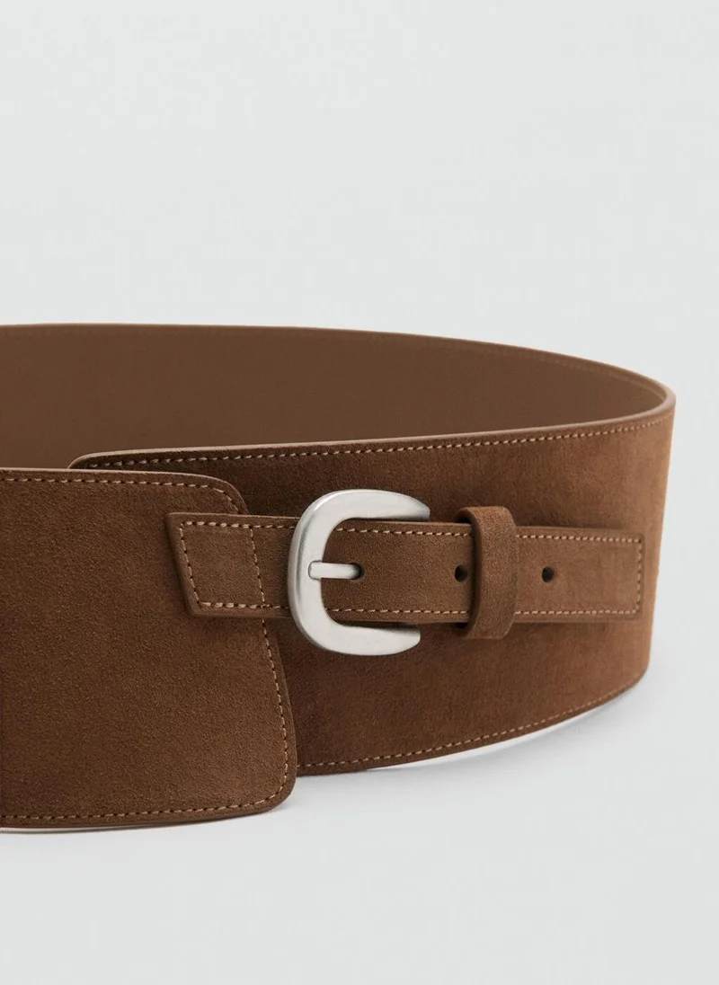 Mango 30-MARRON Wide Split Leather Belt for Women | Best Price UAE