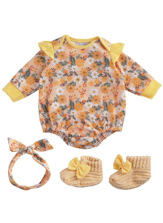 BABESIDE 3Pcs Reborn Baby Doll Clothes for 17-22 Inch Dolls, Baby Doll Outfit Accessories with Floral Pattern fit Newborn Baby Dolls Girl, Yellow - Image 1