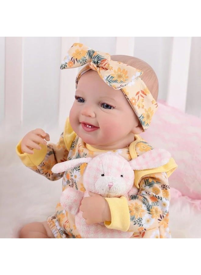 BABESIDE 3Pcs Reborn Baby Doll Clothes for 17-22 Inch Dolls, Baby Doll Outfit Accessories with Floral Pattern fit Newborn Baby Dolls Girl, Yellow - Image 4