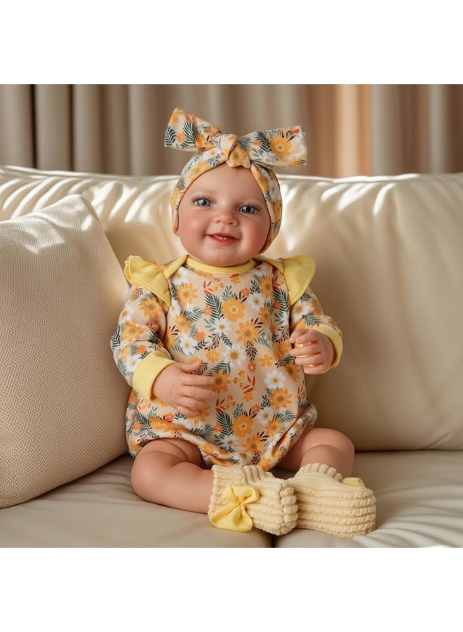 BABESIDE 3Pcs Reborn Baby Doll Clothes for 17-22 Inch Dolls, Baby Doll Outfit Accessories with Floral Pattern fit Newborn Baby Dolls Girl, Yellow - Image 5