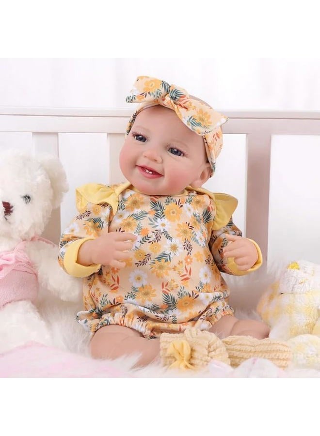 BABESIDE 3Pcs Reborn Baby Doll Clothes for 17-22 Inch Dolls, Baby Doll Outfit Accessories with Floral Pattern fit Newborn Baby Dolls Girl, Yellow - Image 3
