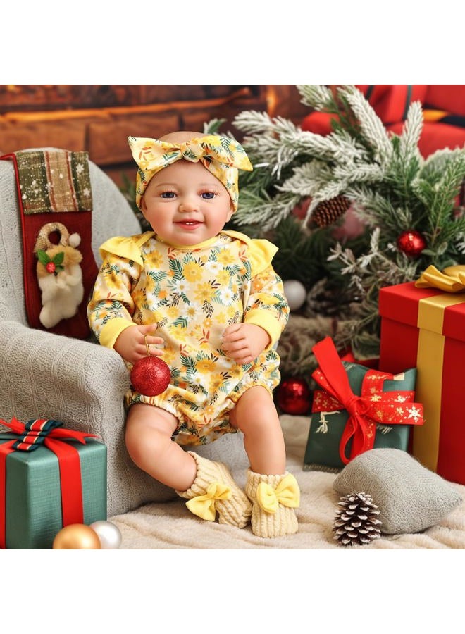 BABESIDE 3Pcs Reborn Baby Doll Clothes for 17-22 Inch Dolls, Baby Doll Outfit Accessories with Floral Pattern fit Newborn Baby Dolls Girl, Yellow - Image 2