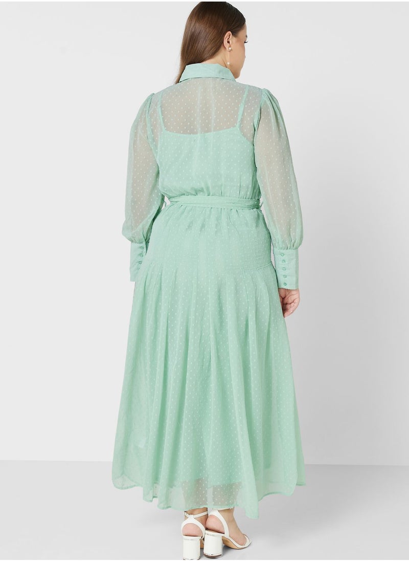 Ella Plus - Textured Dress With Belt - Image 1