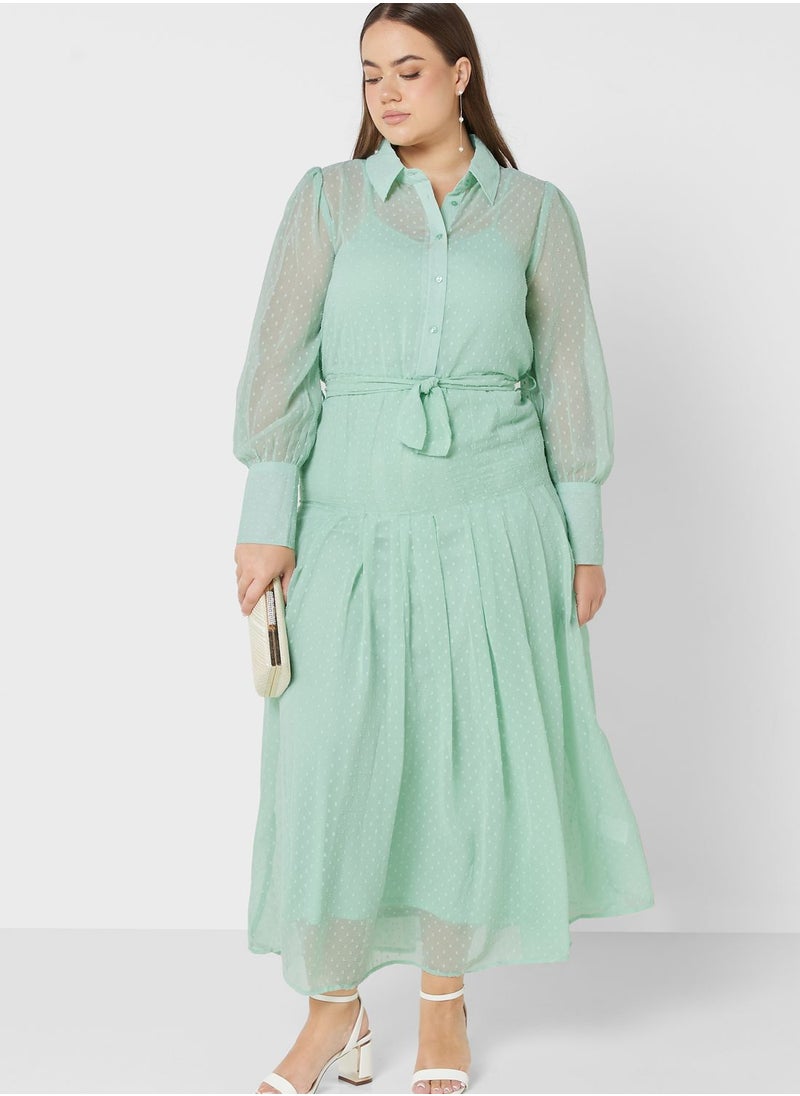 Ella Plus - Textured Dress With Belt - Image 1