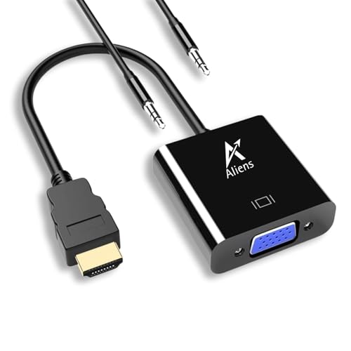 Aliens HDMI to VGA Adapter High-Speed 1080P HDTV Converter Male to Female with Audio Cable for Computer, Desktop, Laptop, PC, Monitor, Projector, HDTV & Other Devices with HDMI Connection (Black) - Image 1