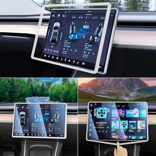 TSTESE 2PCS Protector Trim Frame Compatible with Tesla Model 3 Y 2020-2024 2026 Screen Edge Frame Rearview Mirror Cover Interior Silicone Decorations Center Console Decor Highland Juniper Accessories (White) - Image 3
