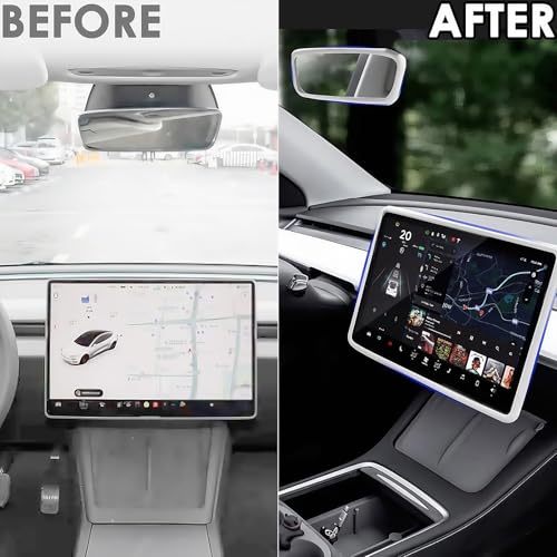 TSTESE 2PCS Protector Trim Frame Compatible with Tesla Model 3 Y 2020-2024 2026 Screen Edge Frame Rearview Mirror Cover Interior Silicone Decorations Center Console Decor Highland Juniper Accessories (White) - Image 2