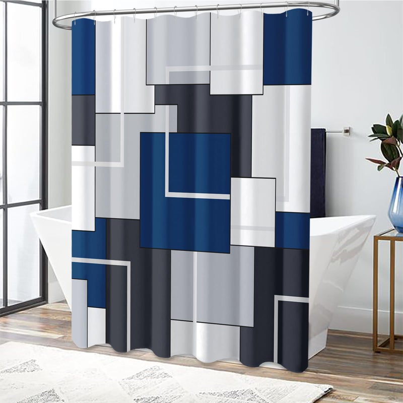 BTTN Navy Blue Fabric Shower Curtain - Geometric Water Repellent Shower Curtain Set, Machine Washable, Modern Decorative Polyester Cloth Shower Curtains for Bathroom - 72x72 - Image 3
