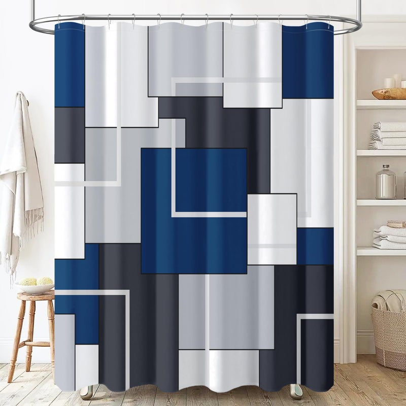 BTTN Navy Blue Fabric Shower Curtain - Geometric Water Repellent Shower Curtain Set, Machine Washable, Modern Decorative Polyester Cloth Shower Curtains for Bathroom - 72x72 - Image 1