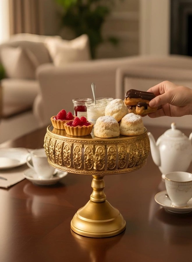 MAXXINN Gold Cake Stand with Pedestal – Vintage Metal Dessert Stand for Cake, Cupcake & Pastry Display | Decorative Serving Stand for Birthday, Wedding, Party & Table Décor - Image 1