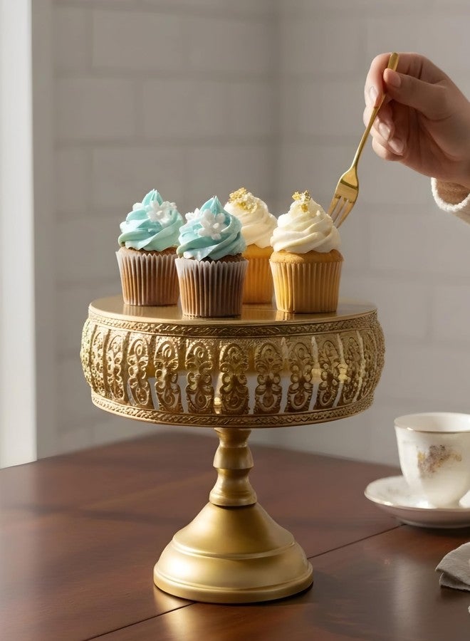 MAXXINN Gold Cake Stand with Pedestal – Vintage Metal Dessert Stand for Cake, Cupcake & Pastry Display | Decorative Serving Stand for Birthday, Wedding, Party & Table Décor - Image 2