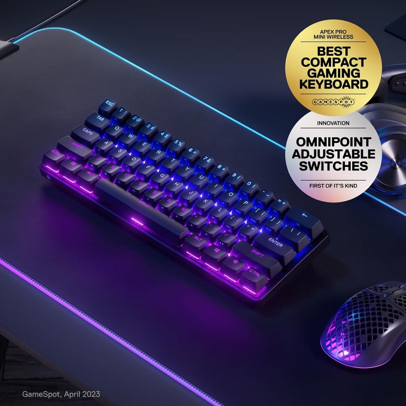 SteelSeries Apex Pro Mini Wireless Keyboard  60 Design  OmniPoint 20  Quantum 20 Wireless  Double Shot PBT Keycaps  Black - Image 2