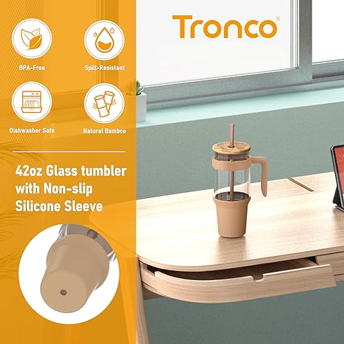 Tronco 40 oz Glass Tumbler with Straw and Lid, Reusable Iced Coffee Cup with Handle, Glass Water Bottles for Smoothie, Fits Cup Holders, Lead-Free, BPA-Free - Image 4