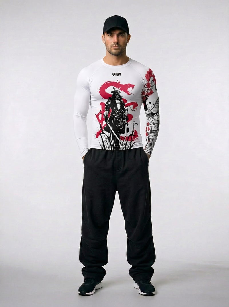AKIBA Full Sleeve Compression Rash Guard for Men (White, 40) | Sweat-Wicking Athletic Fit Shirt for Gym, BJJ, Running, Cycling | Long Sleeve, Crew Neck, Plain Hem Design - Image 2