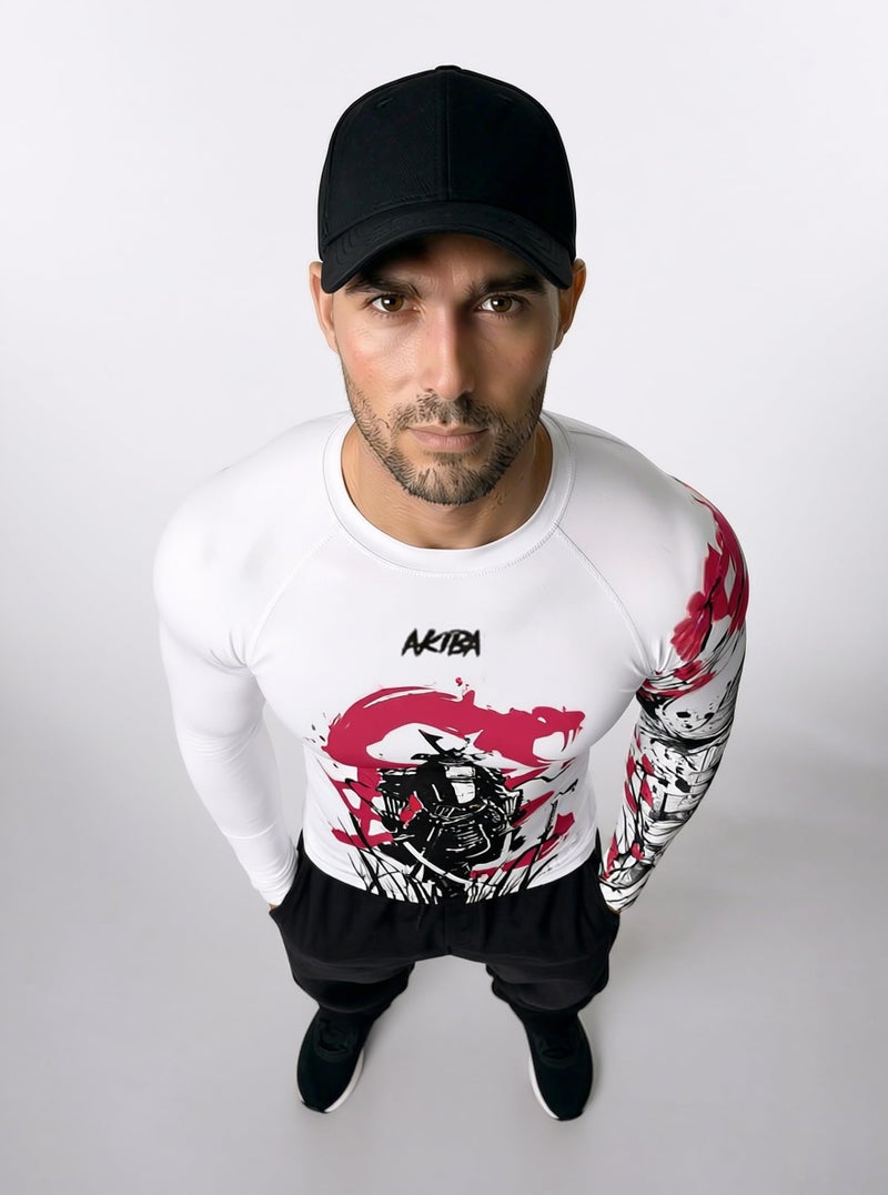 AKIBA Full Sleeve Compression Rash Guard for Men (White, 40) | Sweat-Wicking Athletic Fit Shirt for Gym, BJJ, Running, Cycling | Long Sleeve, Crew Neck, Plain Hem Design - Image 4