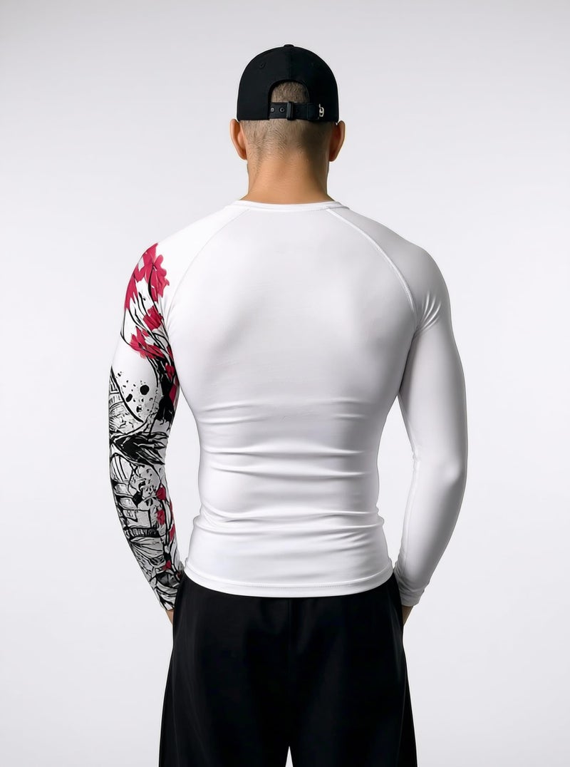 AKIBA Full Sleeve Compression Rash Guard for Men (White, 40) | Sweat-Wicking Athletic Fit Shirt for Gym, BJJ, Running, Cycling | Long Sleeve, Crew Neck, Plain Hem Design - Image 3