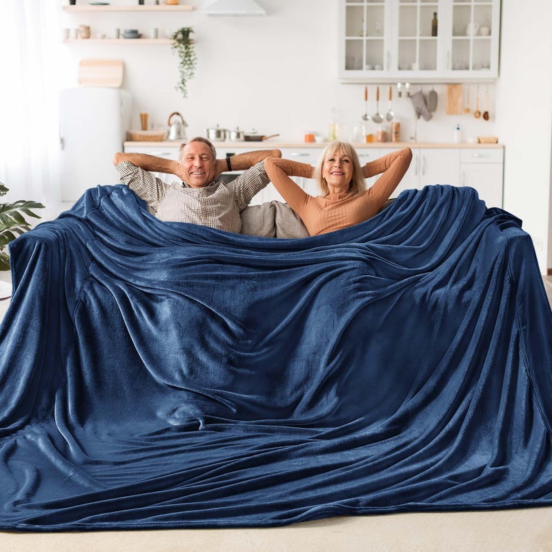 BEDELITE Big Fleece Blanket 120 x 120 10 x 10 Super Soft Fluffy Fuzzy Oversized King Blanket for Bed Couch Sofa Camping Fits Whole Family Navy Blue