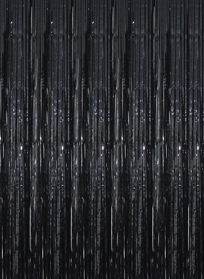 Secret Black Foil Fringe Curtain, 4PCS 3.28FT x 8.2FT Metallic Tinsel Door Curtains Photo Booth Backdrop for Wedding Birthday Bridal Shower Baby Shower Bachelorette Christmas Party Decorations