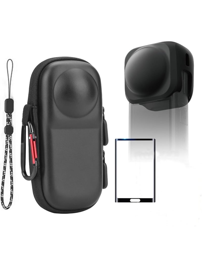 4 in 1 Accessories Bag for Insta360 X5/Insta360 X4, Portable PU Carrying Case for Intsa360 X5/X4, Tempered Glass Screen Protectors , Lens Cap Cover, Protective Storage Case for Insta 360 X5 Accessories  - Image 1