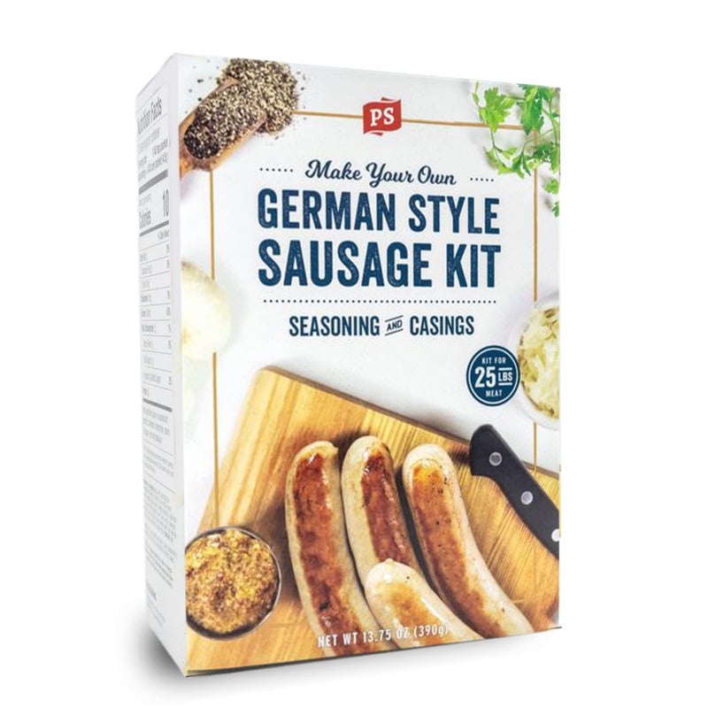 PS Seasoning German Style Sausage Kit - Includes Sausage Seasoning Mix and Casings for up to 25 lbs of Meat - Easy to Use, Complete with Instructions, For Pork, Beef, Venison, Wild Game - Image 1