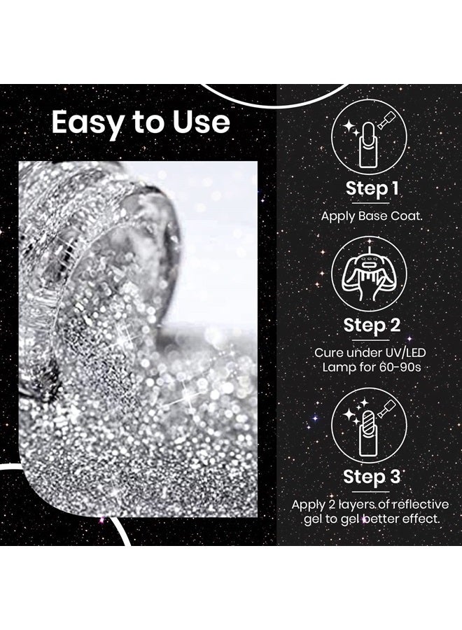 SUPWEE 10ml Reflective Glitter Gel Nail Polish Sparkling Diamond Nail Polish Gel Silver Nail Polish Soak Off UV Gel - Image 3