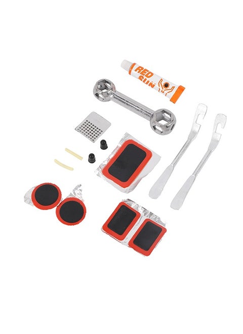 Bike Repair Kit -14 Piece- Complete Bicycle Tool Kit with Multi-Tools Adhesive Patches and Spanner for Flat Tires Puncture Repairs - Essential Repair Set for Home, Travel, and Emergency Fixes