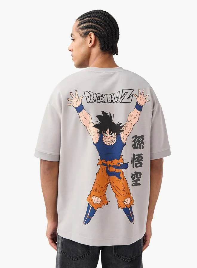 Dragon Ball Z Print Crew Neck T-shirt with Short Sleeves