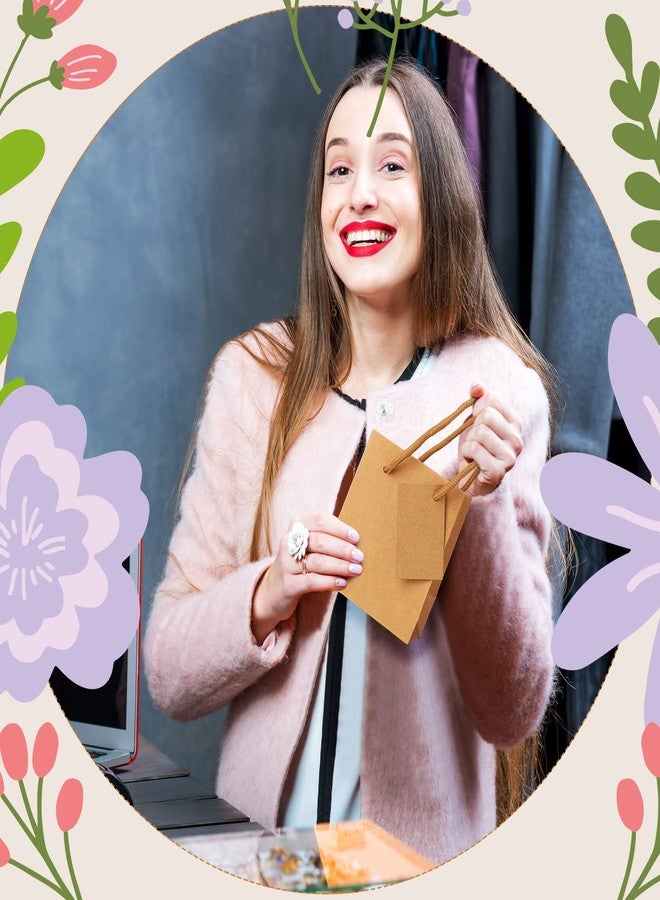 شير، 100 كيس هدايا صغير بالجملة، 4 × 2.75 × 4.5 بوصة، كيس ورقي مع بطاقة، علب هدايا ورقية صغيرة جدًا بمقابض لأعياد الميلاد، وحفلات عيد الحب، وحفلات الزفاف، والمشاريع الصغيرة، ربيع (بني) - Image 4