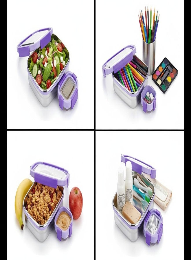 Gcrox Shine Stainless Steel Airtight Leak-Proof Lunch Box for Office, School, Picnic - 900ml - Color May Vary - Image 3