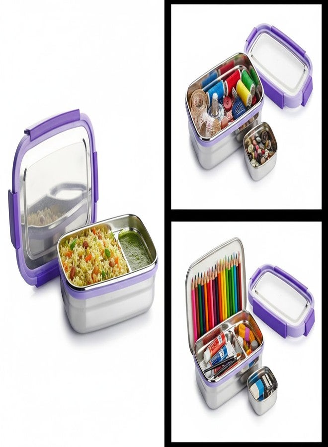 Gcrox Shine Stainless Steel Airtight Leak-Proof Lunch Box for Office, School, Picnic - 900ml - Color May Vary - Image 4
