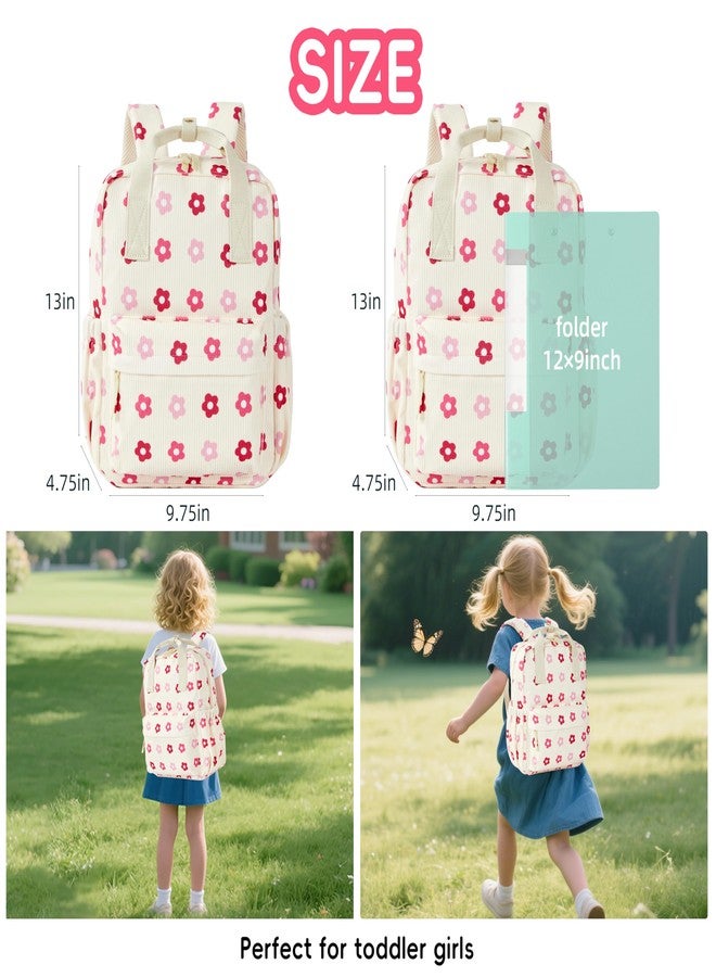 KingCheer Mini Corduroy Backpack Bookbag School Bag for Toddlers Girls and Boys Preschool Daycare Kindergarten 13'' H Lightweight Fits for Folder(Floral-Beige Corduroy) - Image 3