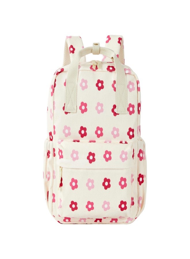 KingCheer Mini Corduroy Backpack Bookbag School Bag for Toddlers Girls and Boys Preschool Daycare Kindergarten 13'' H Lightweight Fits for Folder(Floral-Beige Corduroy) - Image 1