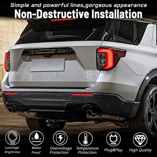 GEEGEETOP Red Lens LED Rear Reflector Bumper Fog Light Assembly Compatible With 2020-2023 Ford Explorer Functions as Tail/Brake Light 2-In-1 (RED STYLE) - Image 4