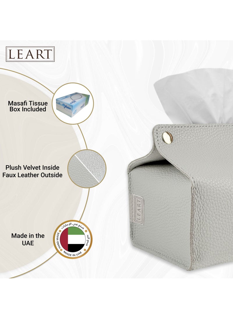 LeArt Leather Tissue Box Holder – Tissue Box Holder for Home Decorations for Living Room, Bedroom and Office | Tissue Box Cover | Car Tissue Holder | Tissue Box Cover for Car (Stone Grey)  - Image 2
