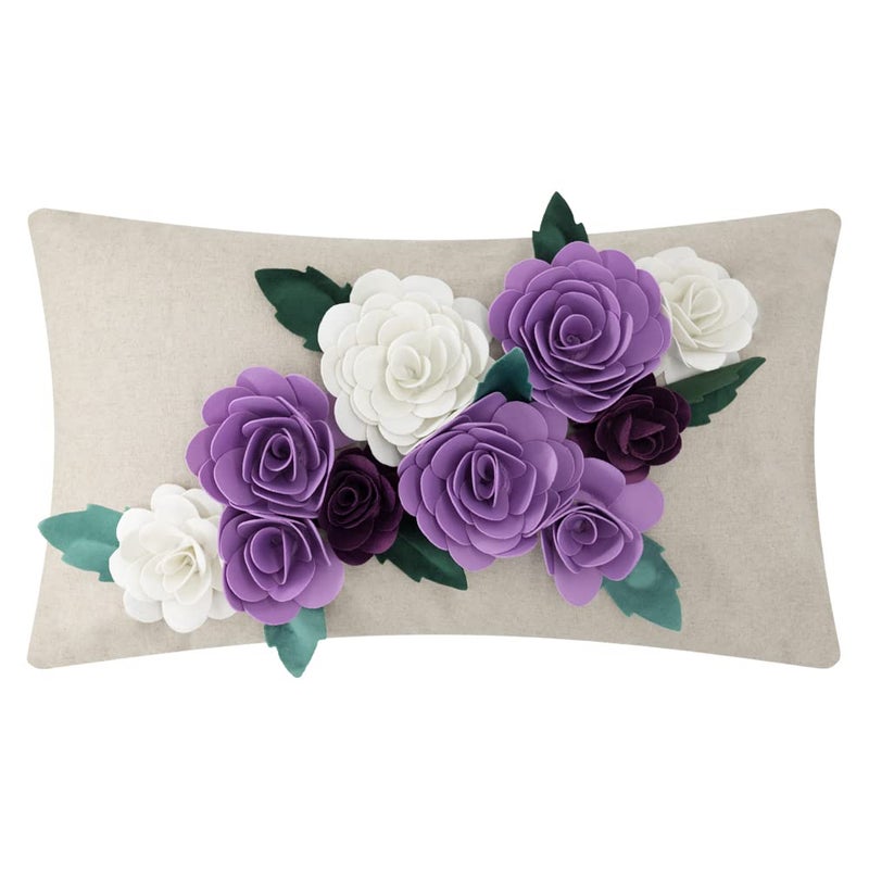 Kingrose 3D زهرة رمي وسادة تغطية وسادة الزخرفية علبة الوسادة يدويًا تغطية أريكة أريكة ديكور السرير 14 × 24 بوصة أرجواني - Image 1