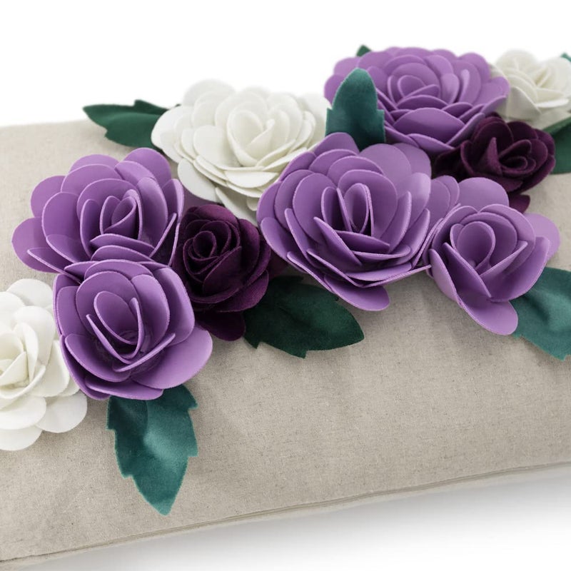Kingrose 3D زهرة رمي وسادة تغطية وسادة الزخرفية علبة الوسادة يدويًا تغطية أريكة أريكة ديكور السرير 14 × 24 بوصة أرجواني - Image 3