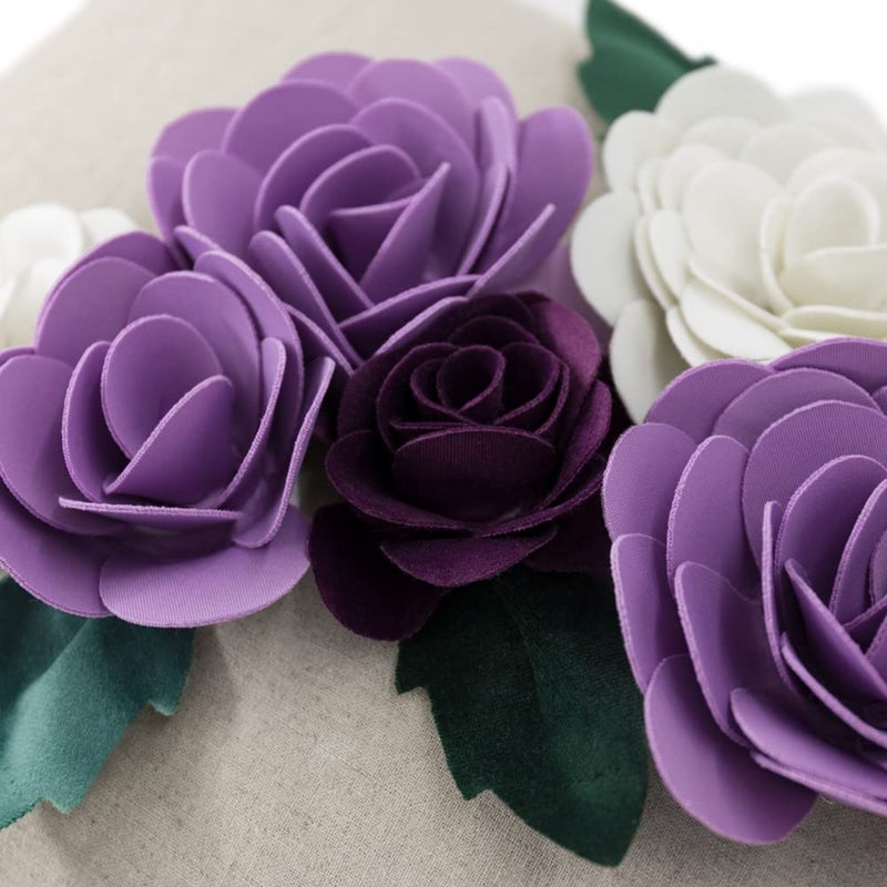 Kingrose 3D زهرة رمي وسادة تغطية وسادة الزخرفية علبة الوسادة يدويًا تغطية أريكة أريكة ديكور السرير 14 × 24 بوصة أرجواني - Image 5