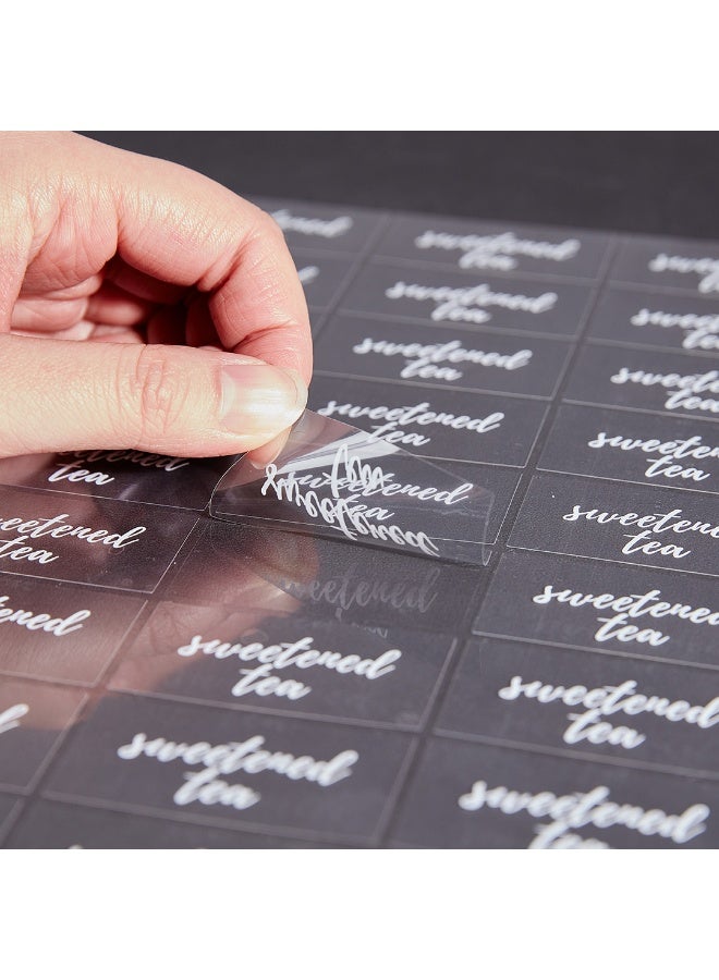 Restaurantware ملصقات شاي محلى Label Tek 1.9 × 1 بوصة، 100 ملصق مقاوم للماء للزجاجات - ذاتية اللصق، شفافة مع خط أبيض، ملصقات زجاجات بلاستيكية، لأكياس المشروبات - Image 2