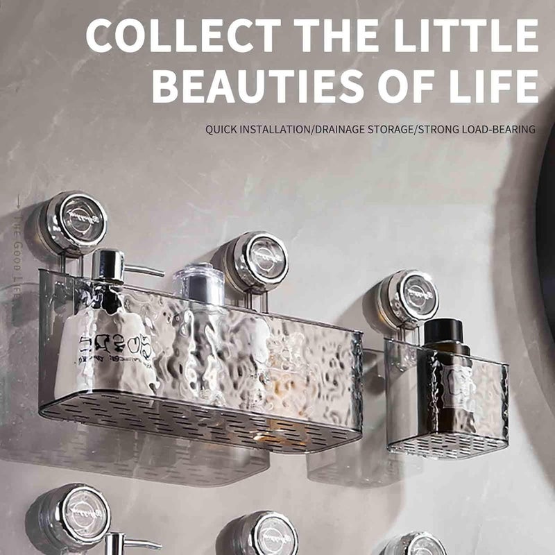 كلاراكو رف كلاركو لايت الفاخر بنمط جليدي مزود بقاعدة شفط، حامل دش مزود بقاعدة شفط، منظم صابون موزع الدش، حامل دش زاوية، رفوف دش مزودة بقاعدة شفط (رمادي، صغير) - Image 4