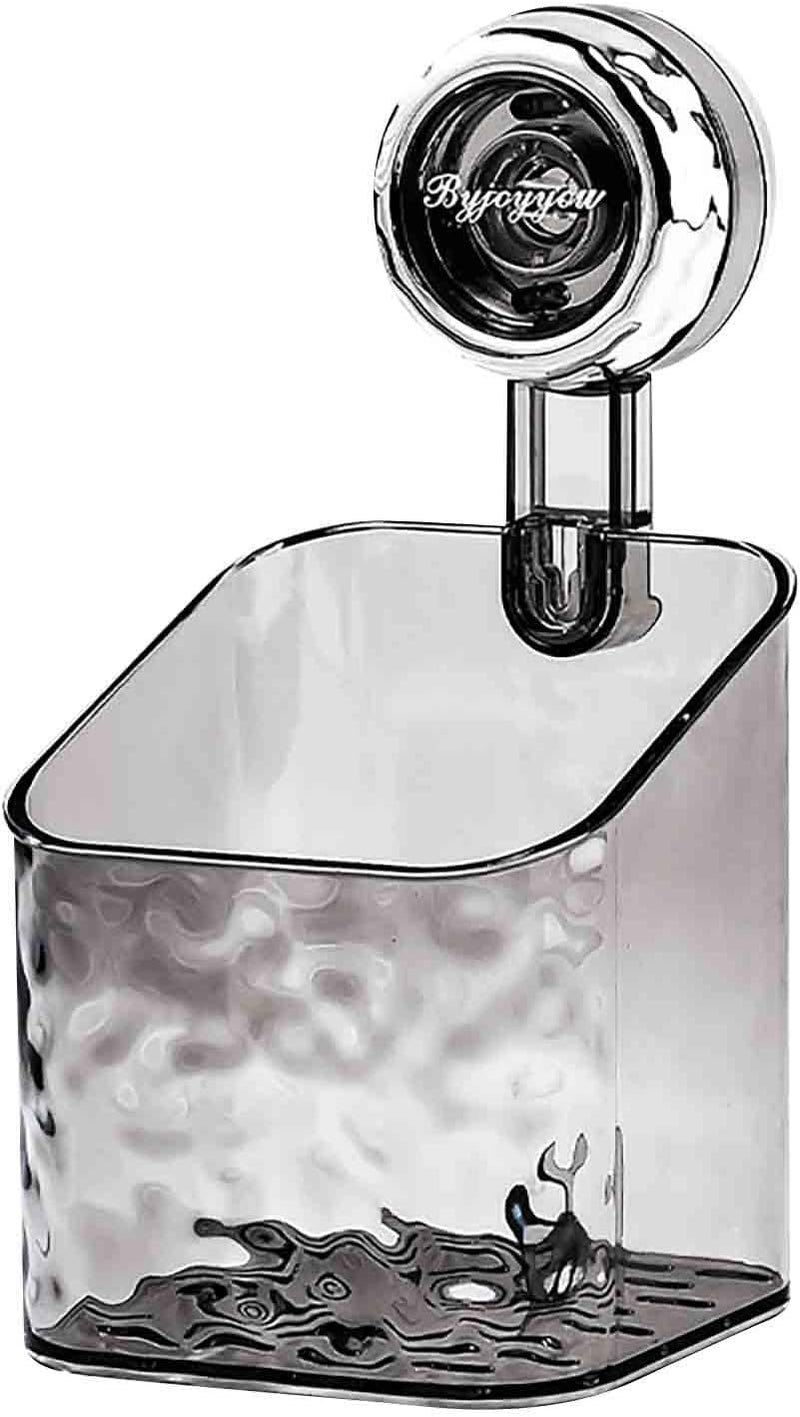 كلاراكو رف كلاركو لايت الفاخر بنمط جليدي مزود بقاعدة شفط، حامل دش مزود بقاعدة شفط، منظم صابون موزع الدش، حامل دش زاوية، رفوف دش مزودة بقاعدة شفط (رمادي، صغير) - Image 1