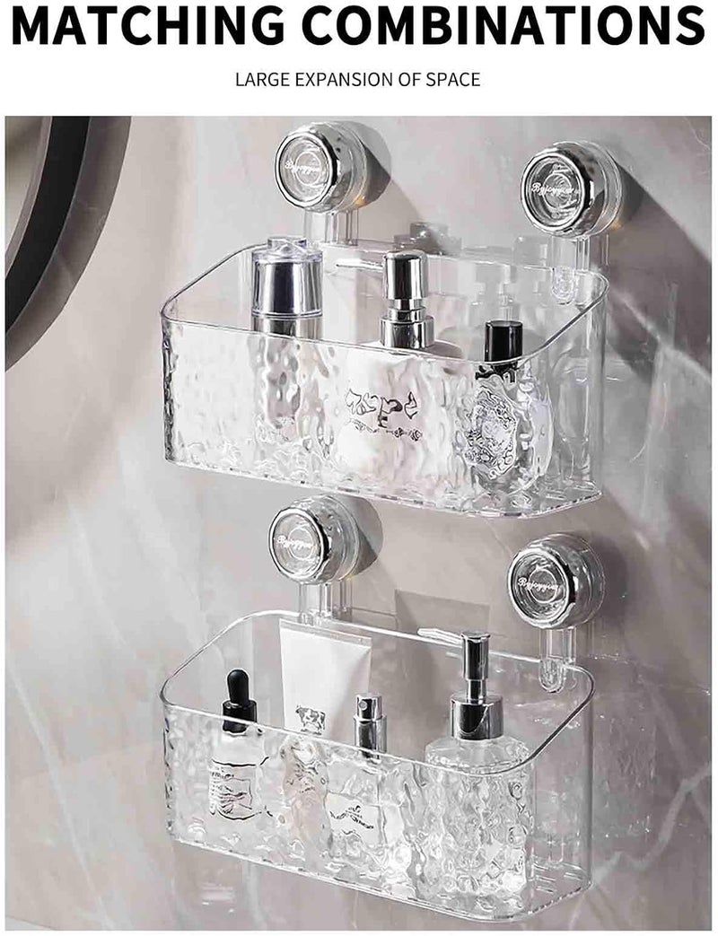 كلاراكو رف كلاركو لايت الفاخر بنمط جليدي مزود بقاعدة شفط، حامل دش مزود بقاعدة شفط، منظم صابون موزع الدش، حامل دش زاوية، رفوف دش مزودة بقاعدة شفط (رمادي، صغير) - Image 3